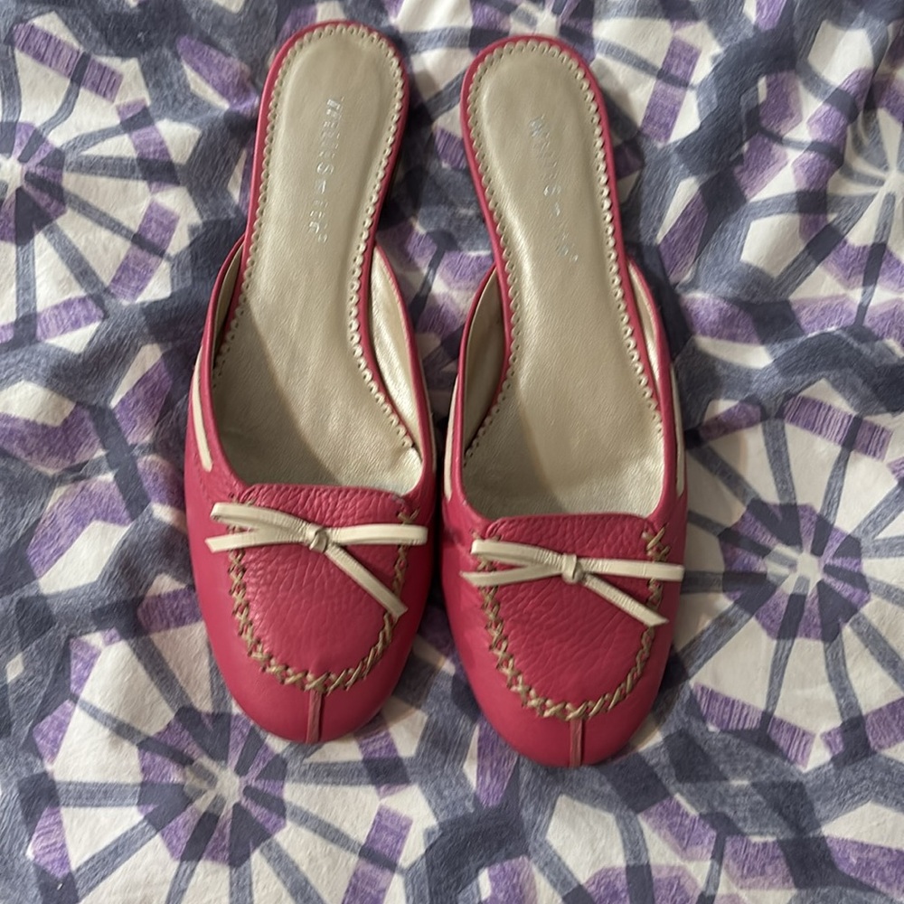Women’s Willi Smith pink mules 7.5M Leather Upper Made in Brazil EUC